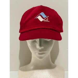 Vintage Vail Corduroy Hat Red Adjustable Strapback Cap Logo Embroidered 70s‎ 80s